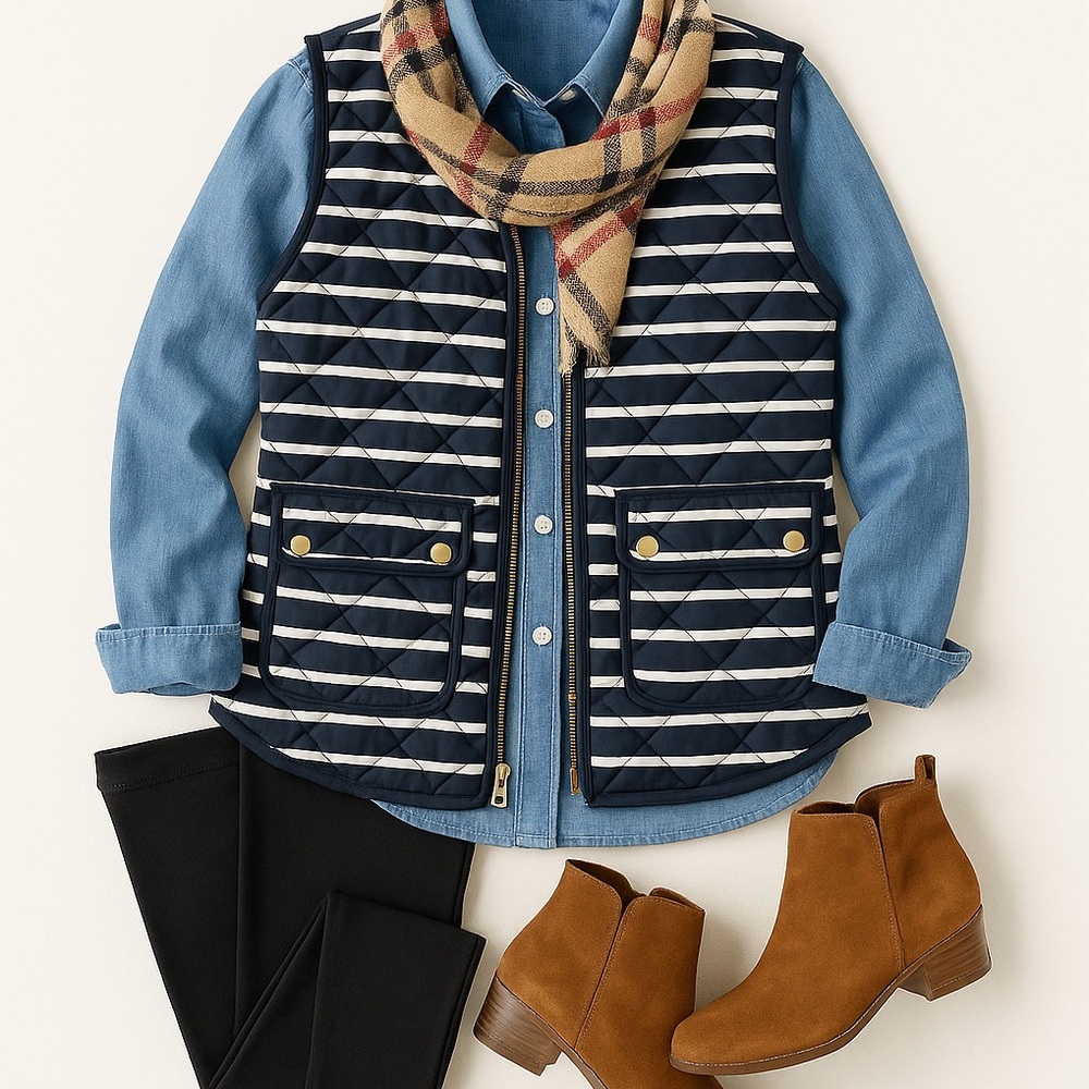 Striped Navy and Ivory Quilted Vest